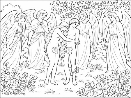 Adam and Eve coloring page, free printable line art