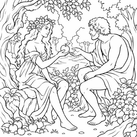 Adam and Eve coloring page, free printable line art