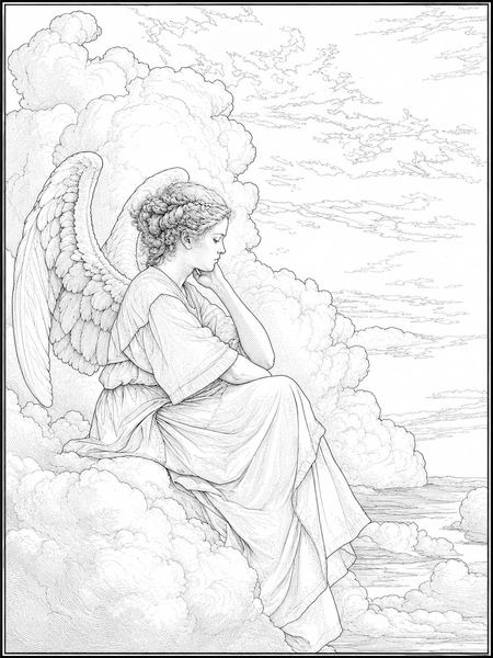 Angel coloring page, free printable line art