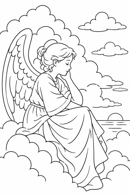 Angel coloring page, free printable line art