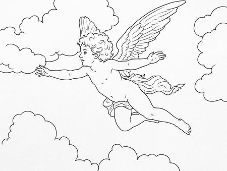 Angel coloring page, free printable line art
