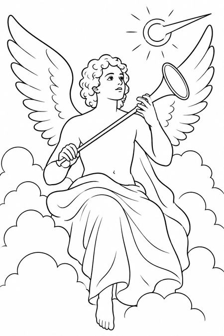 Archangel Gabriel coloring page, free printable line art