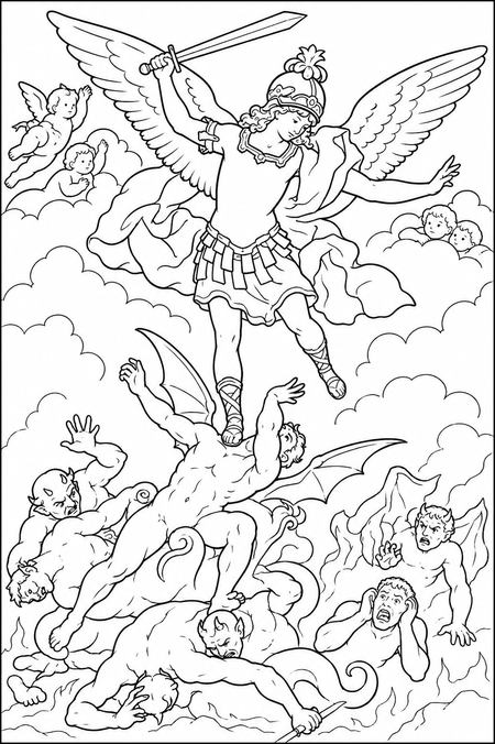 Archangel Michael coloring page, free printable line art