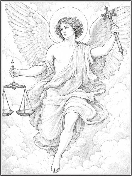 Archangel Raguel coloring page, free printable line art