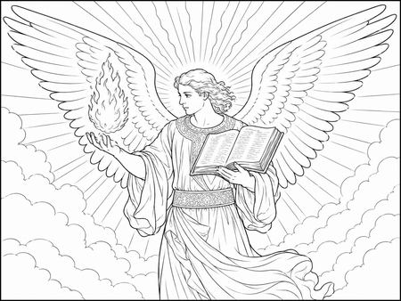 Archangel Uriel coloring page, free printable line art