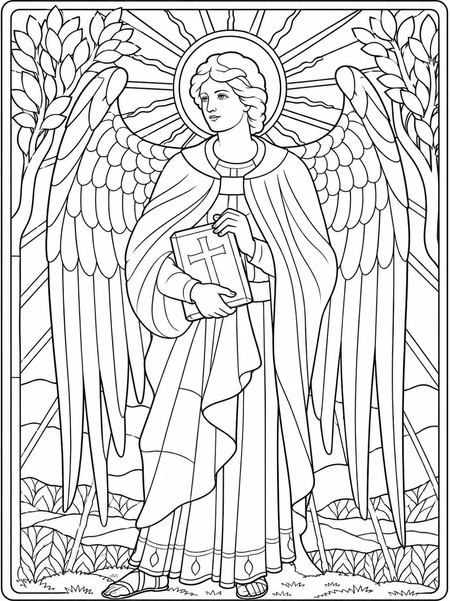 Archangel Uriel coloring page, free printable line art