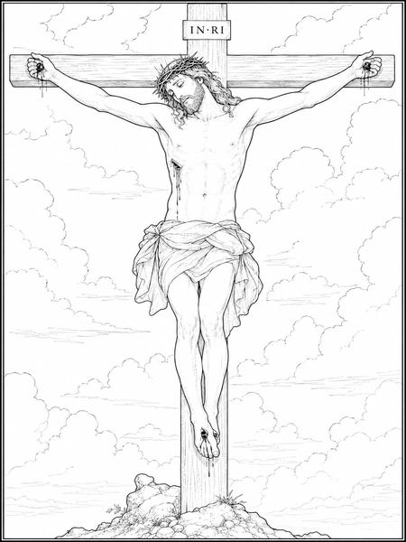 The Crucifixion coloring page, free printable line art