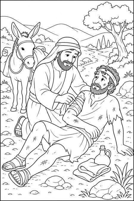 The Good Samaritan coloring page, free printable line art