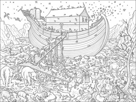 Noah's Ark coloring page, free printable line art