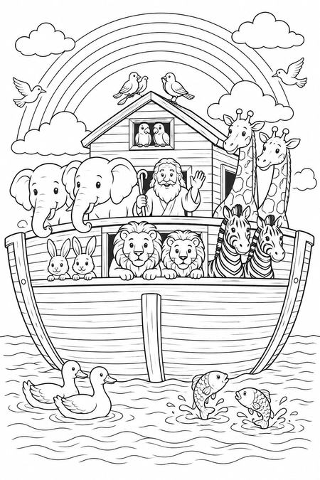 Noah's Ark coloring page, free printable line art