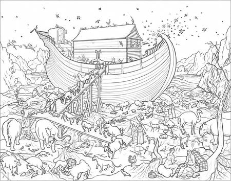 Noah's Ark coloring page, free printable line art