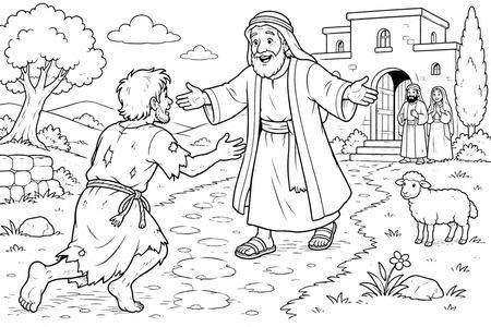 The Return of the Prodigal Son coloring page, free printable line art