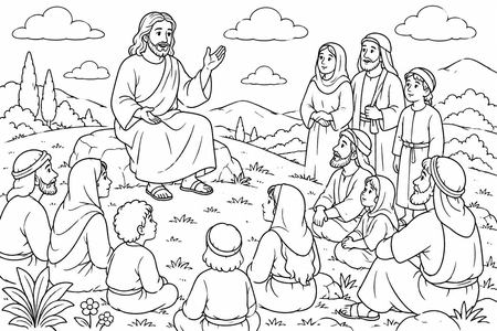 The Sermon on the Mount coloring page, free printable line art