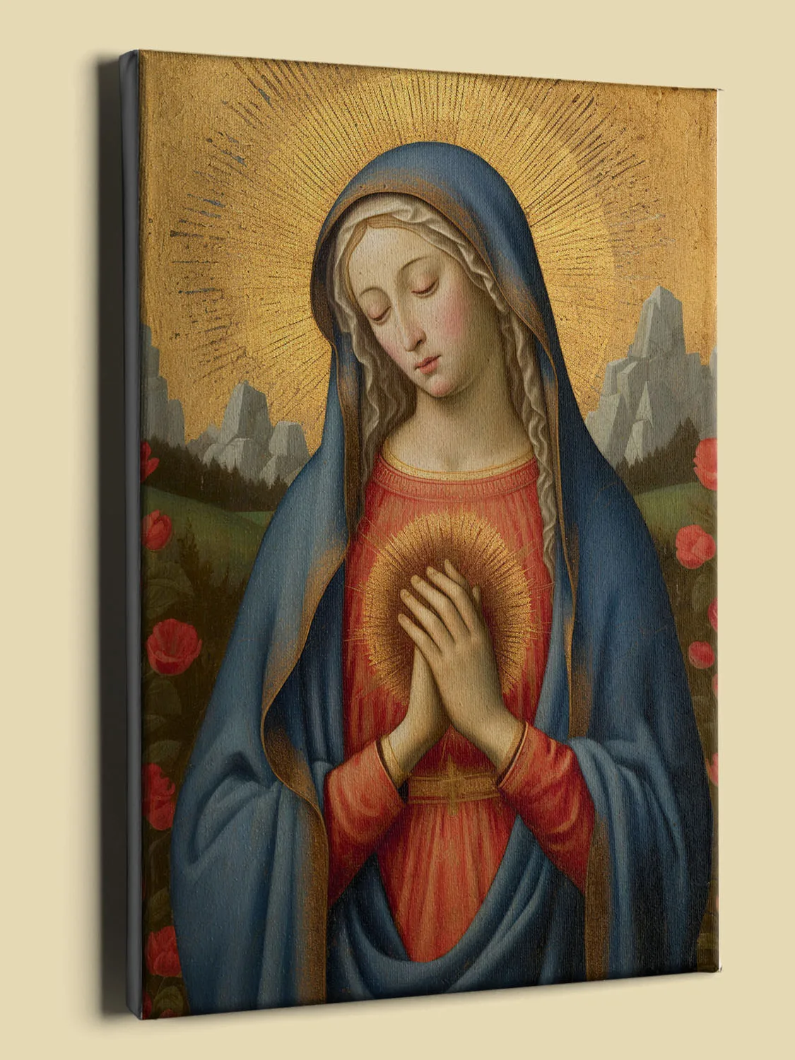Sacred Virgin Mary Painting Medieval style Canvas (perspective view)