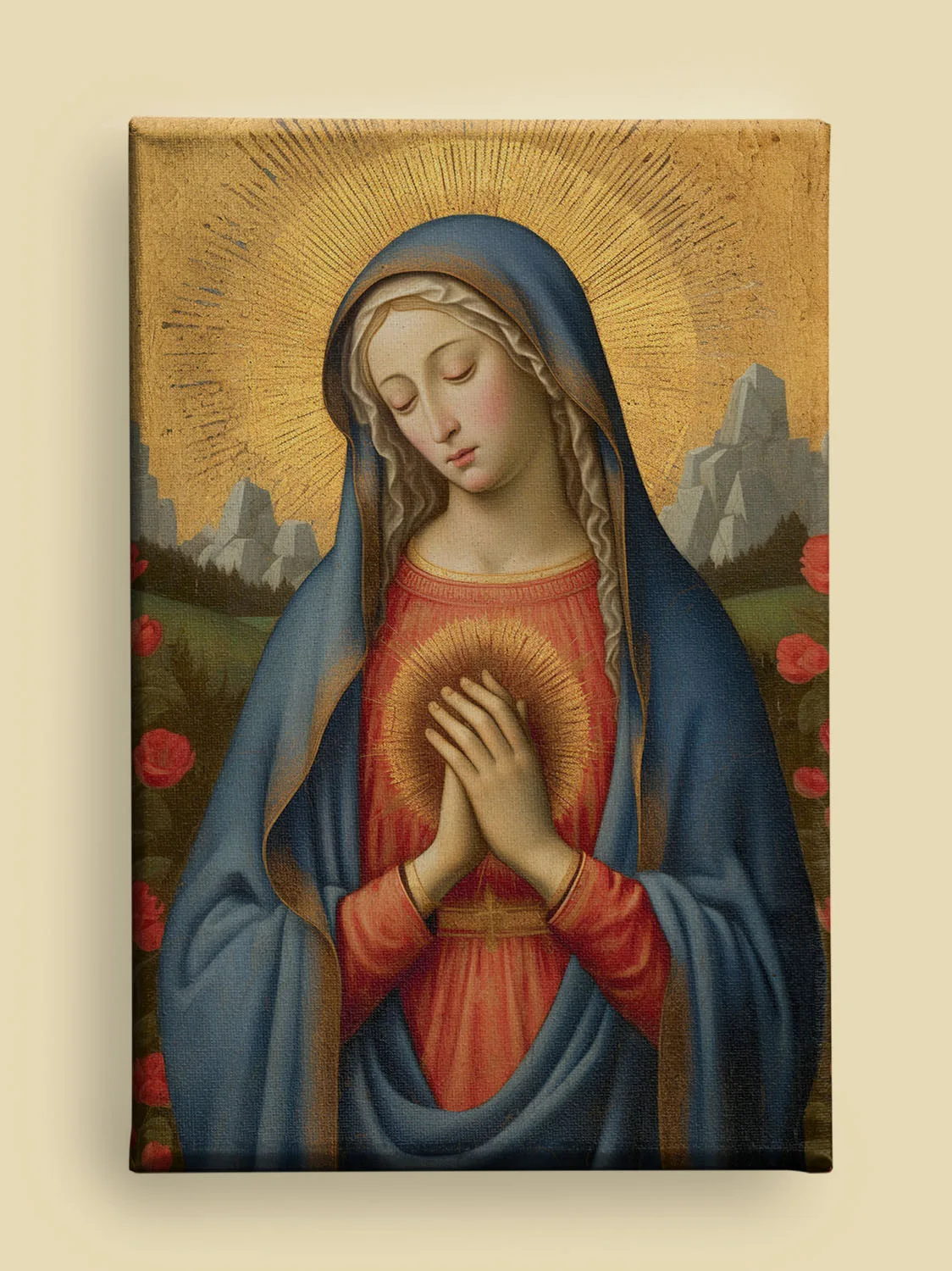 Sacred Virgin Mary Painting Medieval style Canvas (front view)