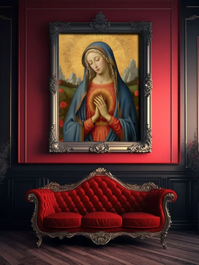 Sacred Virgin Mary Painting Medieval style Canvas (in Victorian decor)