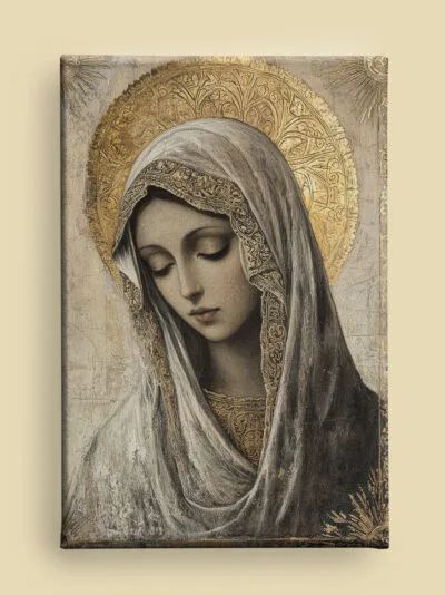 Silver & Gold Virgin Mary Icon Style Canvas (front view)