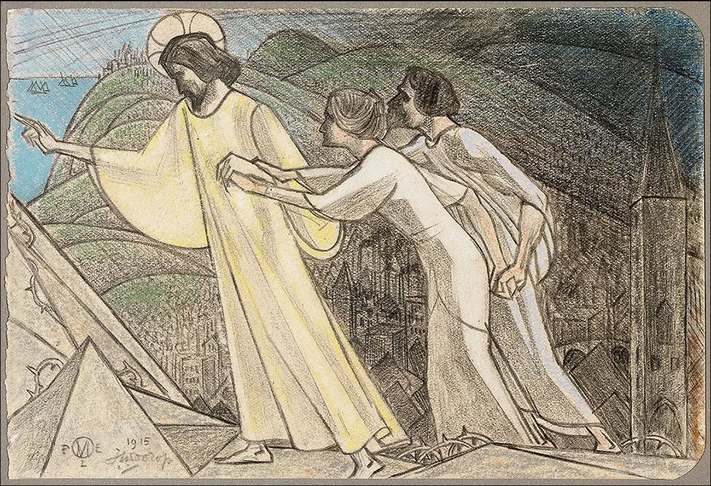Christ leading the souls past sharp rocks by Jan Toorop