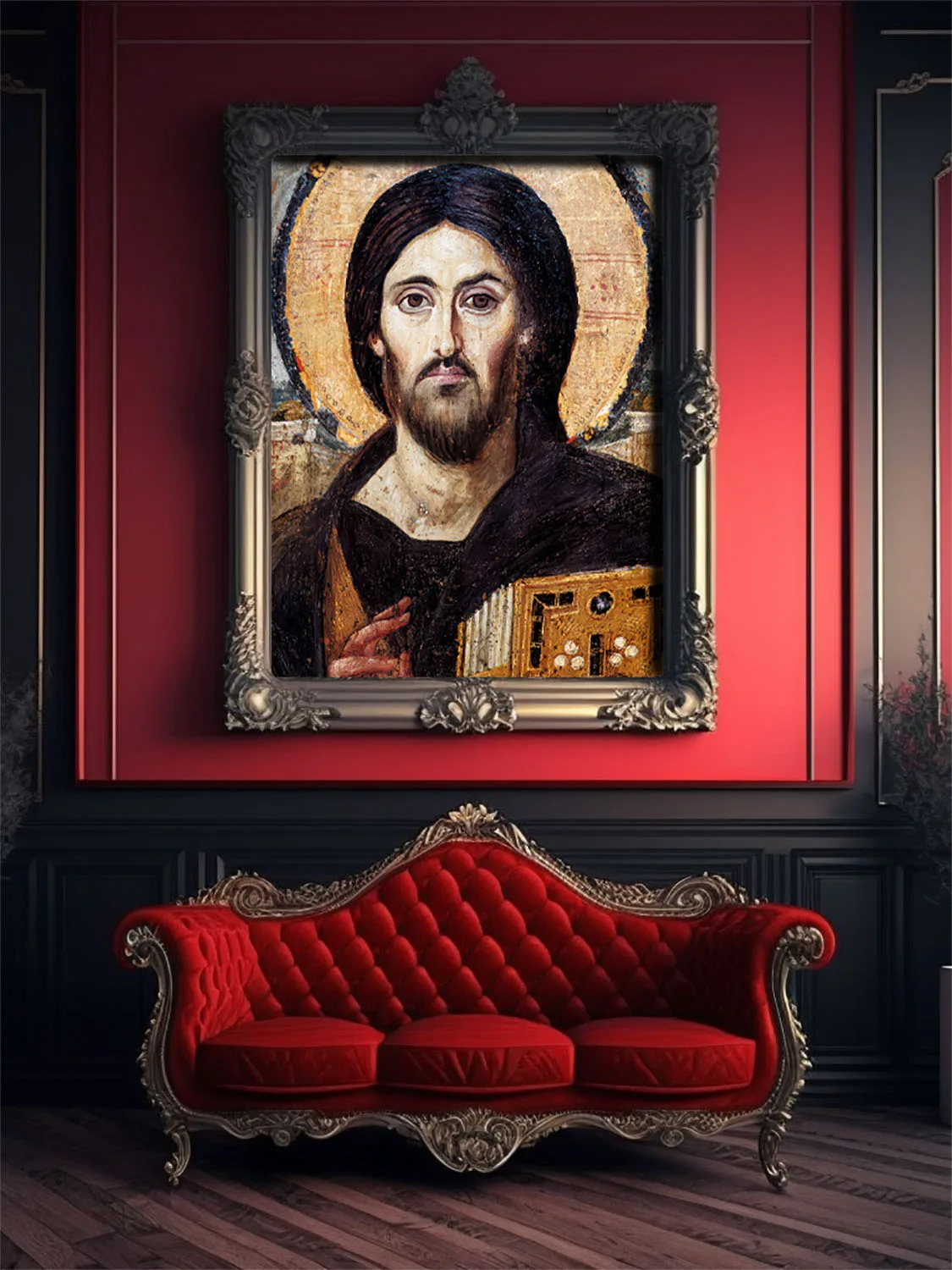 Christ Pantocrator Canvas (30×60 cm / 12×24″) – Byzantine Christian painting – Orthodox wall art