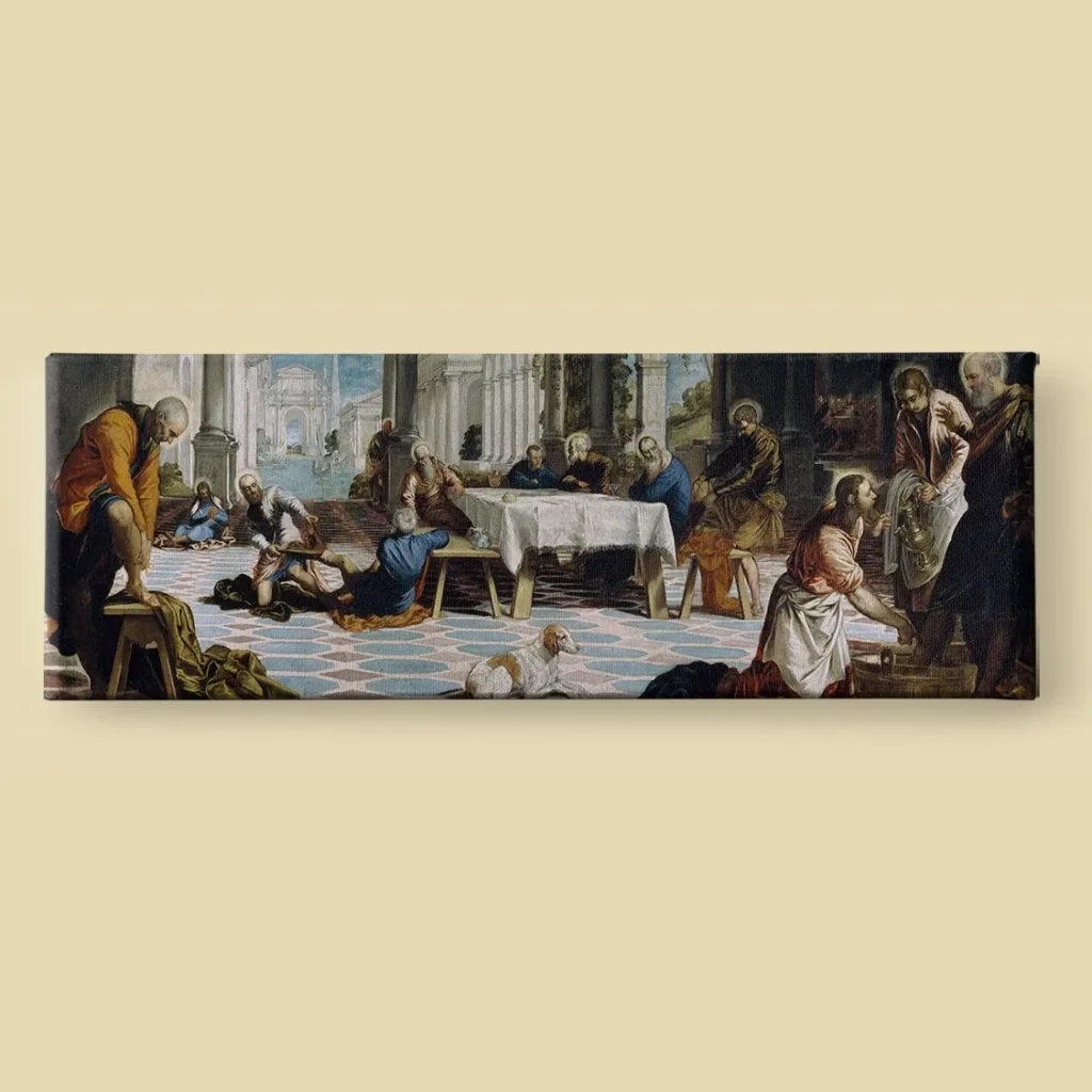 Christ Washing the Disciples’ Feet by Tintoretto canvas – Venetian Renaissance painting – Christian wall art – 30×90 cm / 12×36″
