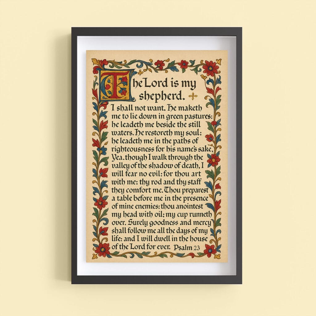 Psalm 23 Wall Art, Medieval Illuminated Poster