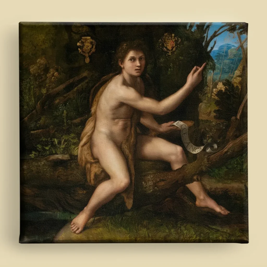 Saint John the Baptist in the Desert Indicating the Cross of the Passion (restored) by Raphael