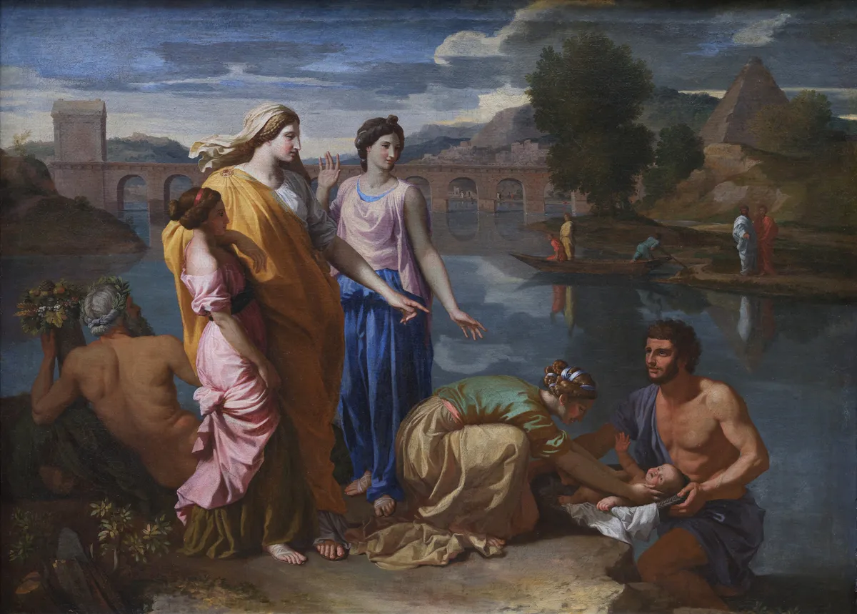 Nicolas Poussin, The Finding of Moses, Pharaoh's daughter and her maidens lifting the infant Moses from the Nile