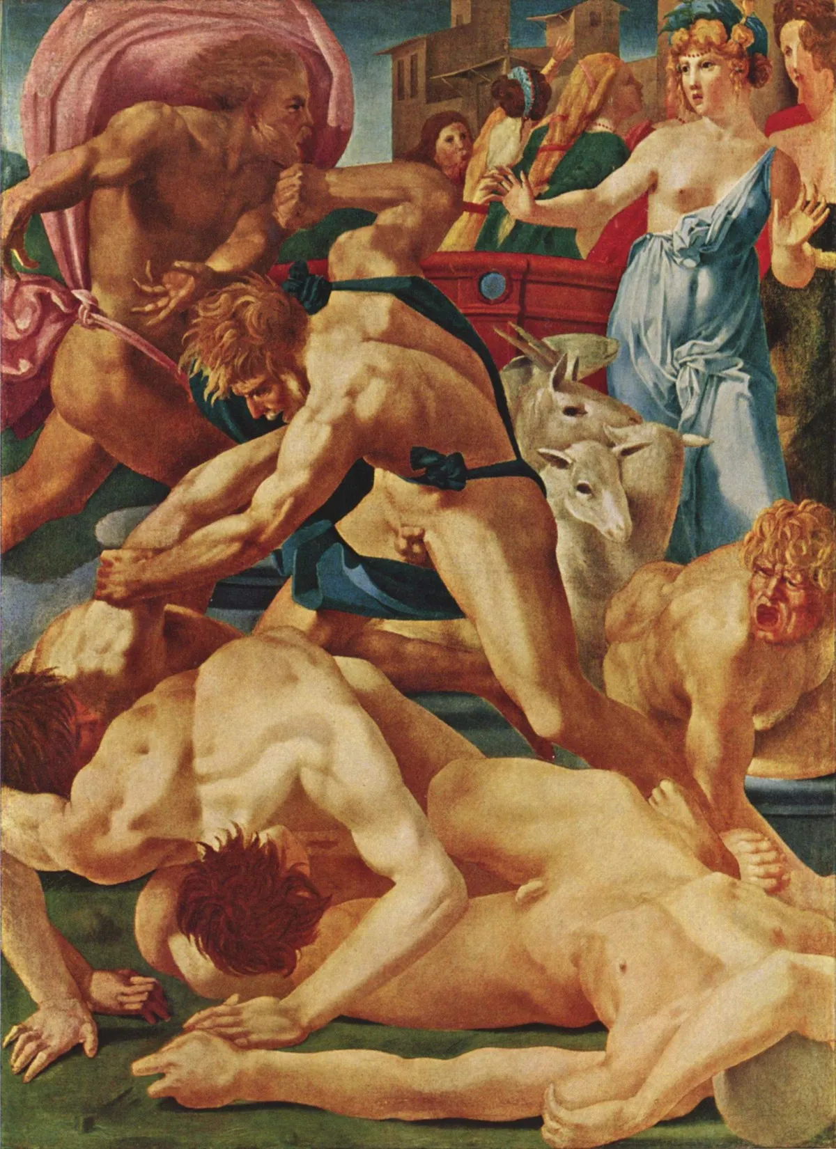 Rosso Fiorentino, Moses Defending the Daughters of Jethro, a tangle of muscular nude figures fighting at the well