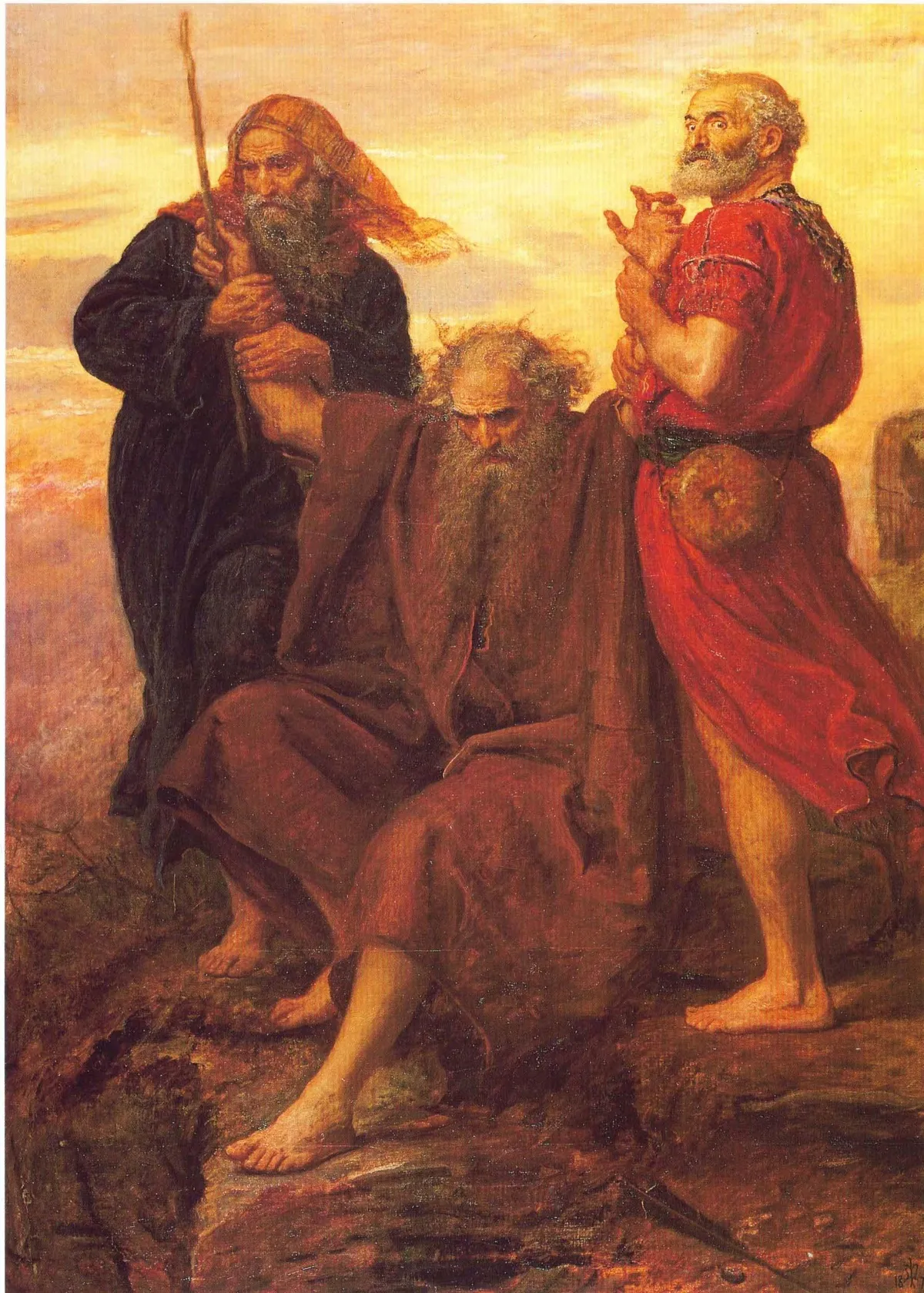 John Everett Millais, Victory O Lord, the aged Moses with his arms held up by Aaron and Hur at the battle of Rephidim