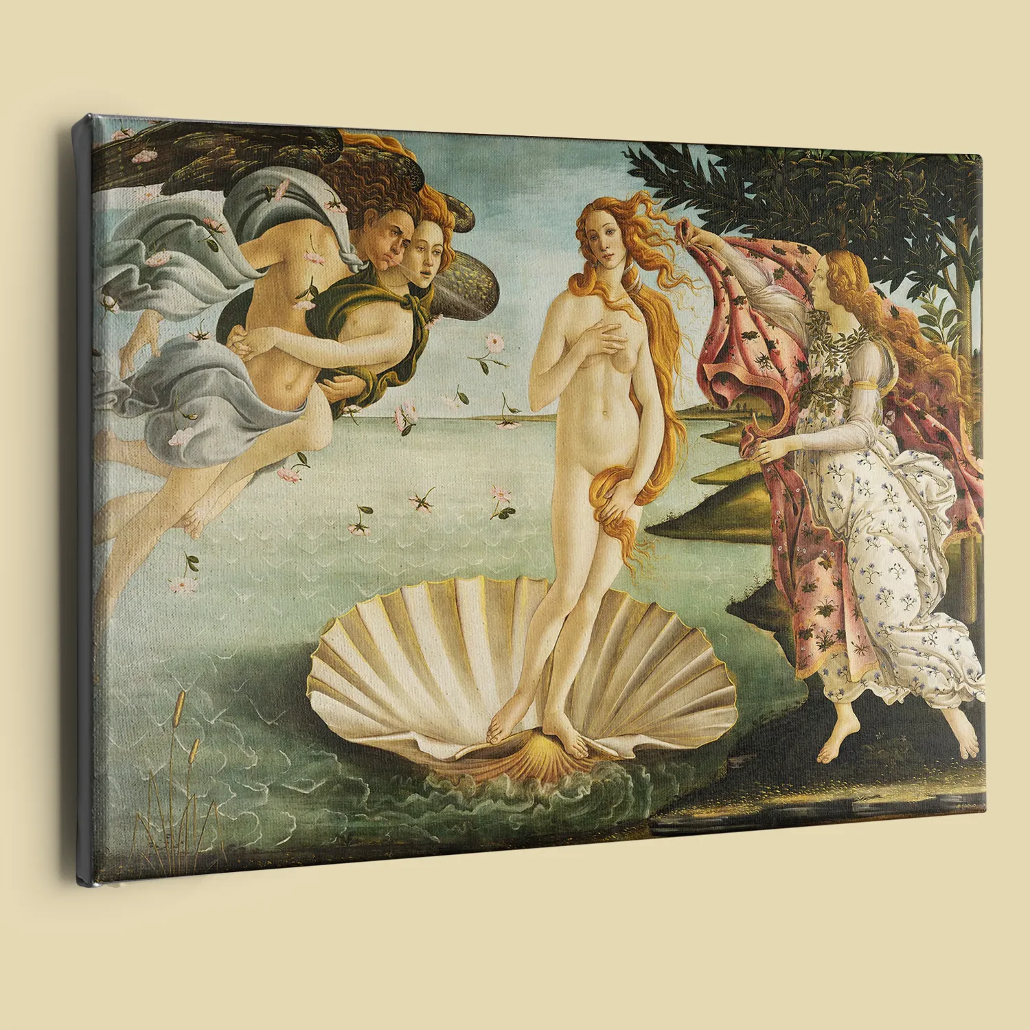 Birth of Venus by Sandro Botticelli canvas reproduction (perspective view)