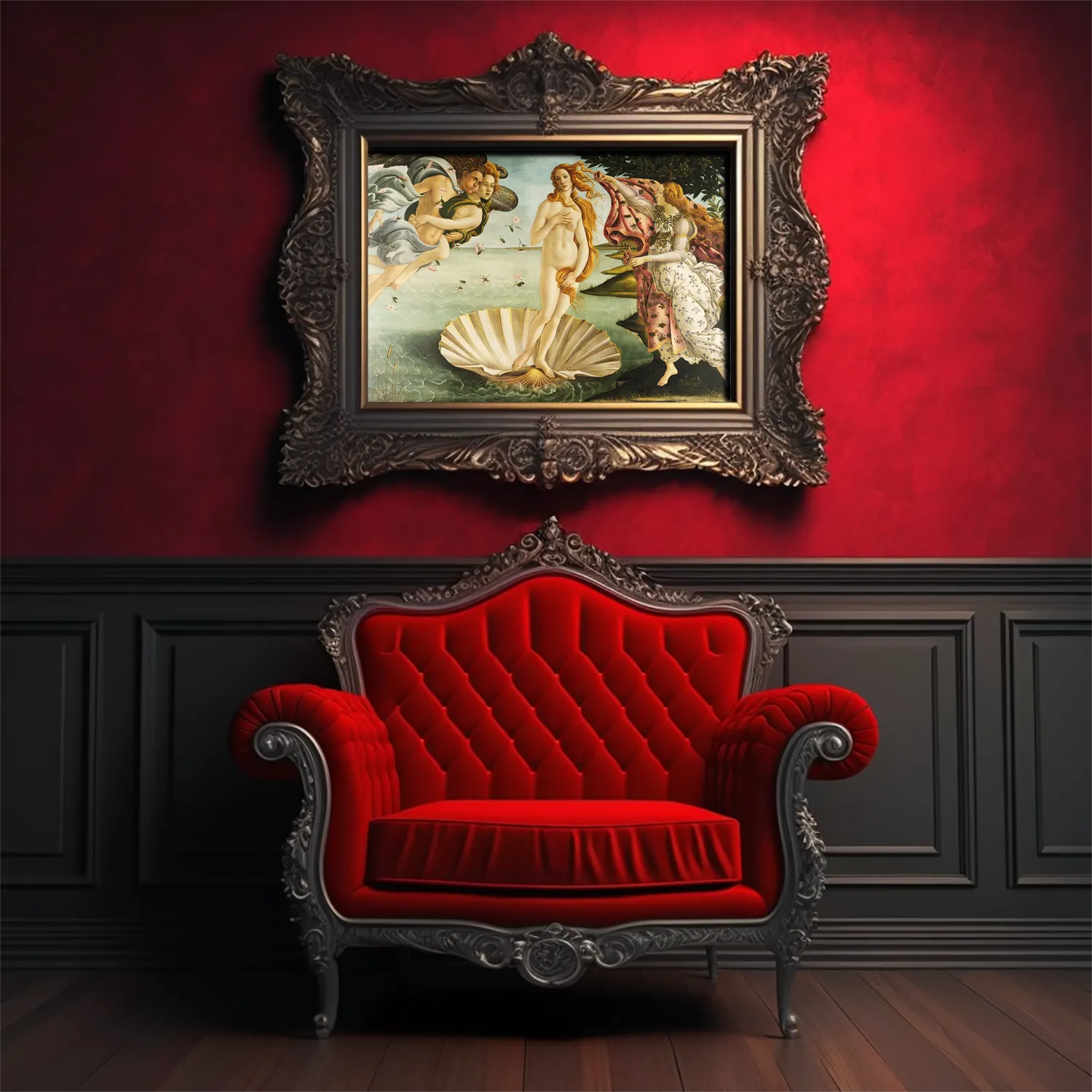Birth of Venus by Sandro Botticelli canvas reproduction (in victorian decor)