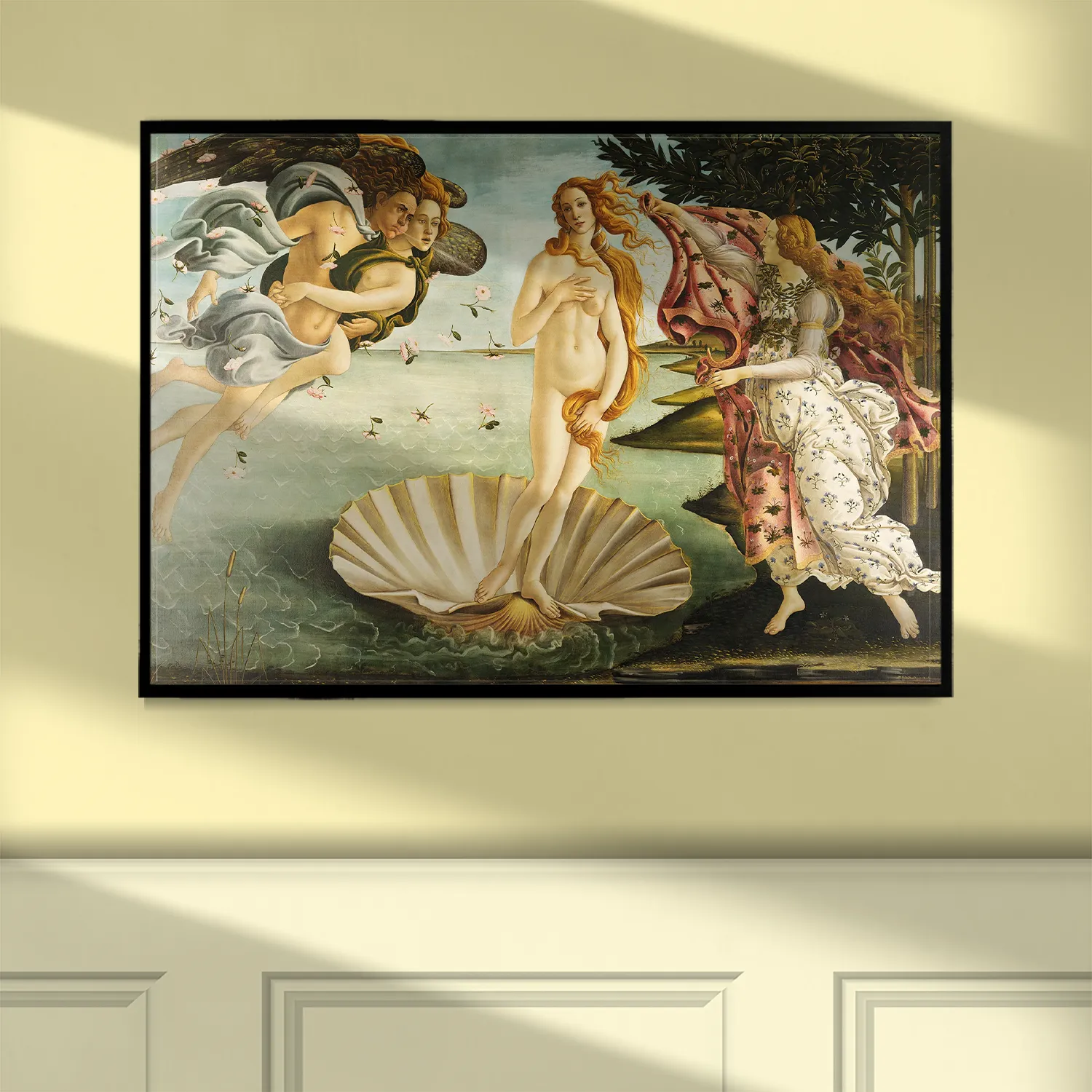Birth of Venus by Sandro Botticelli canvas reproduction (hung on wall)
