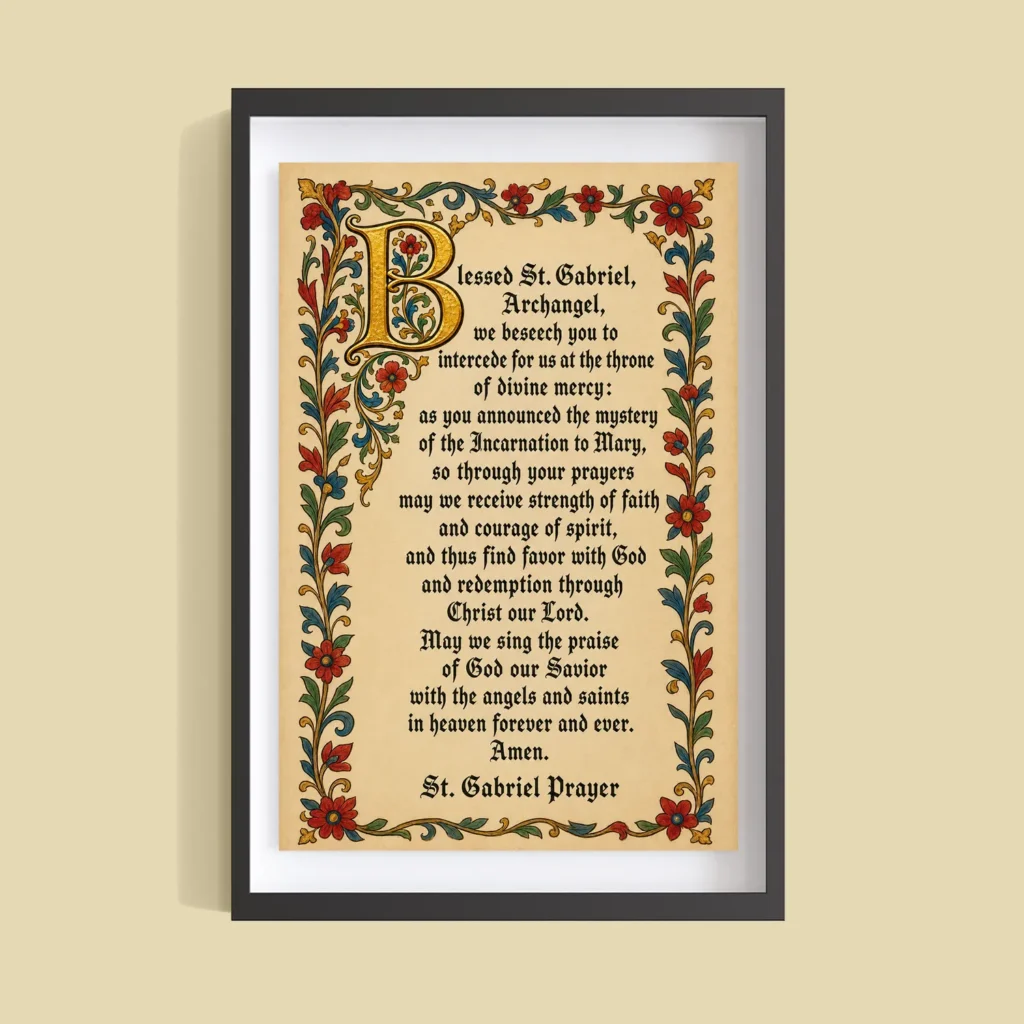 Saint Gabriel the Archangel Prayer Poster – Medieval Illuminated Wall Art