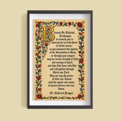 Saint Gabriel the Archangel Prayer medieval illuminated wall art poster