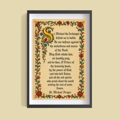 Saint Michael the Archangel Prayer medieval illuminated wall art poster