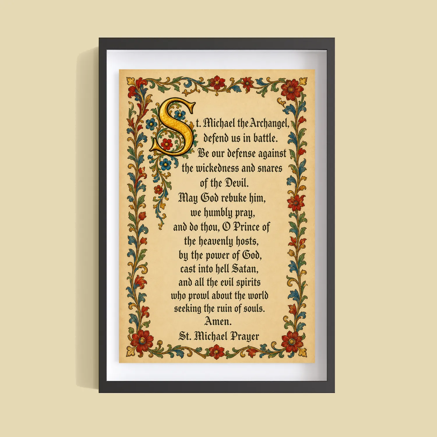 Saint Michael the Archangel Prayer medieval illuminated wall art poster