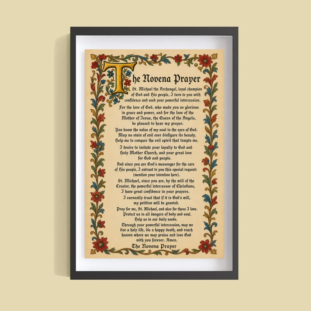Saint Michael Novena Prayer – Medieval Illuminated Wall Art Poster