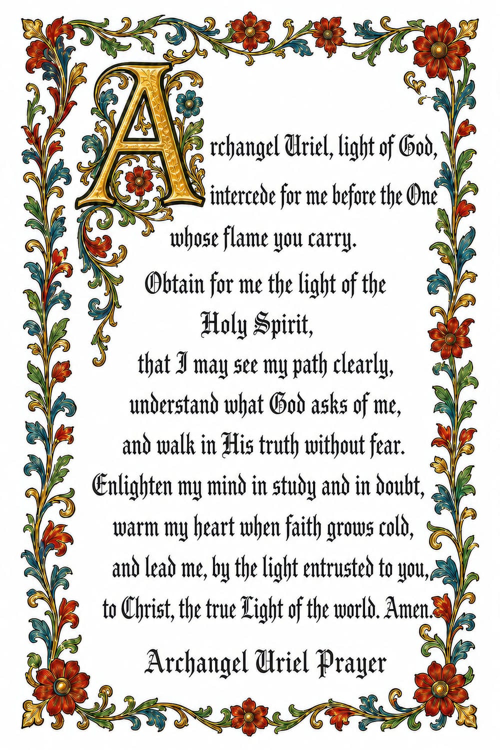 Archangel Uriel prayer card — free printable, illuminated