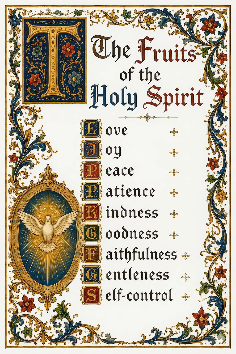 The Fruits of the Holy Spirit — free printable, illuminated Scripture card