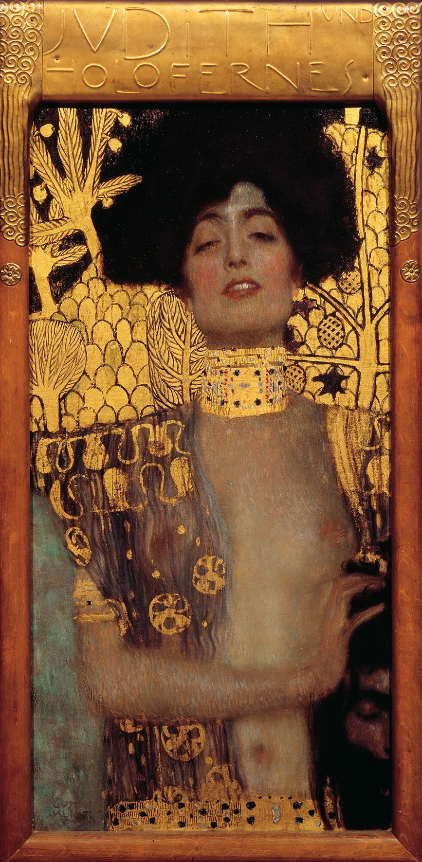 Gustav Klimt, Judith I, a golden, sensual Judith with half closed eyes and the head of Holofernes at her side