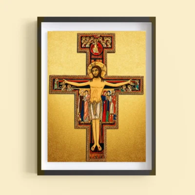 San Damiano Cross giclée fine art print framed on a wall
