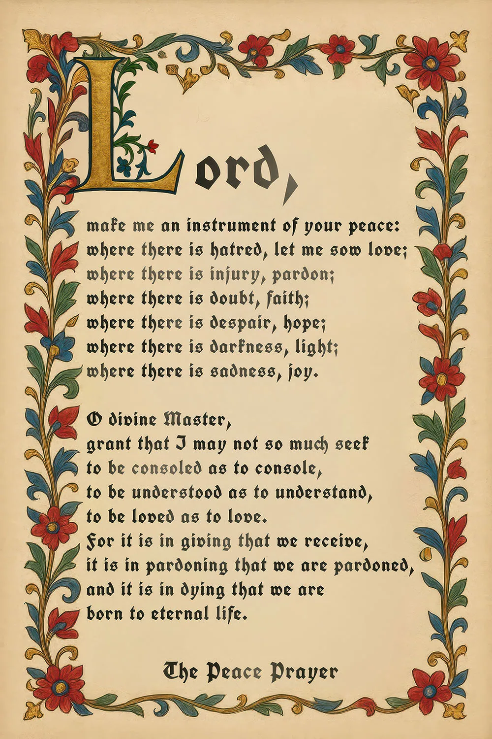 Prayer of Saint Francis (Make Me an Instrument of Your Peace) — free printable prayer card