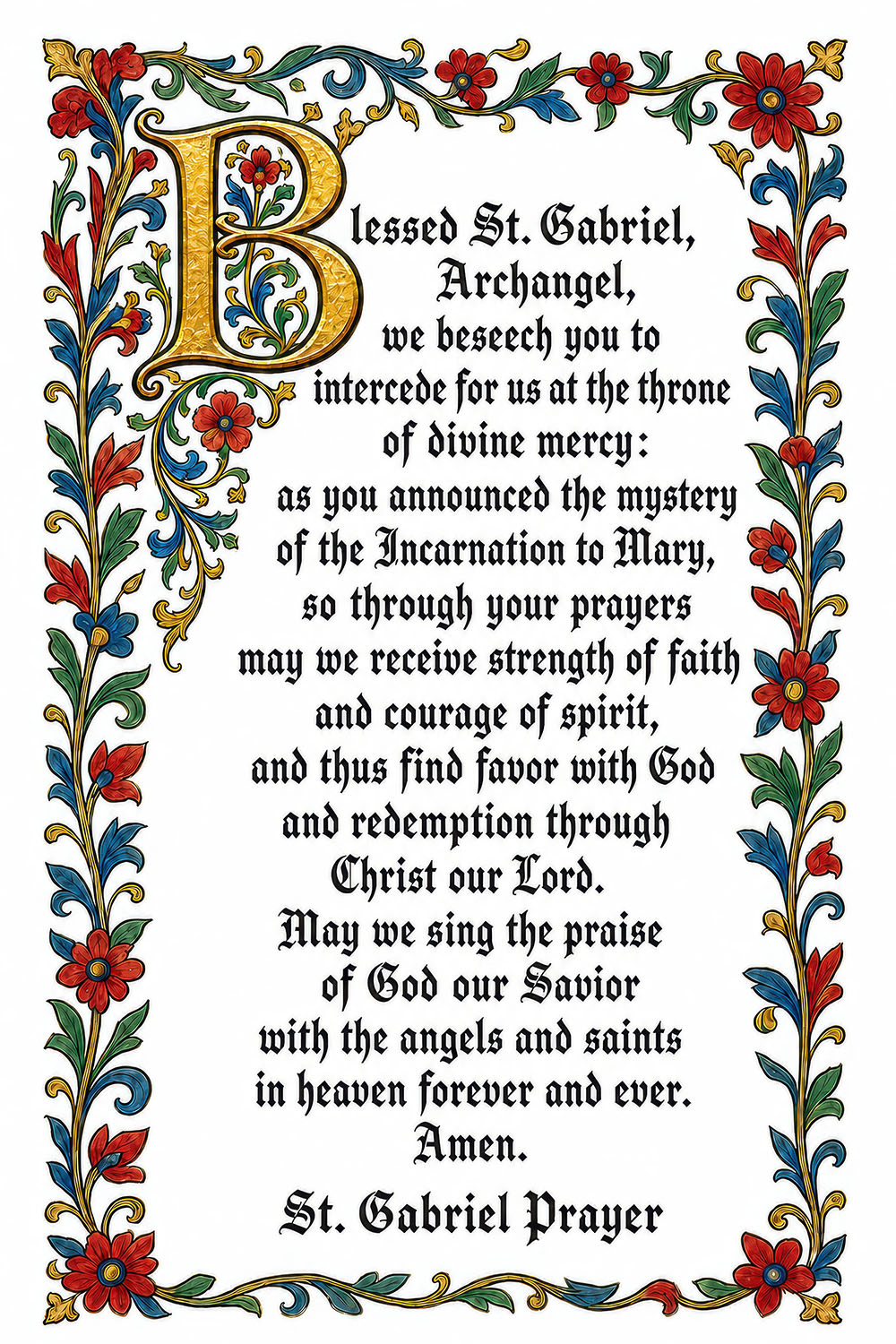 St Gabriel the Archangel prayer card — free printable, illuminated
