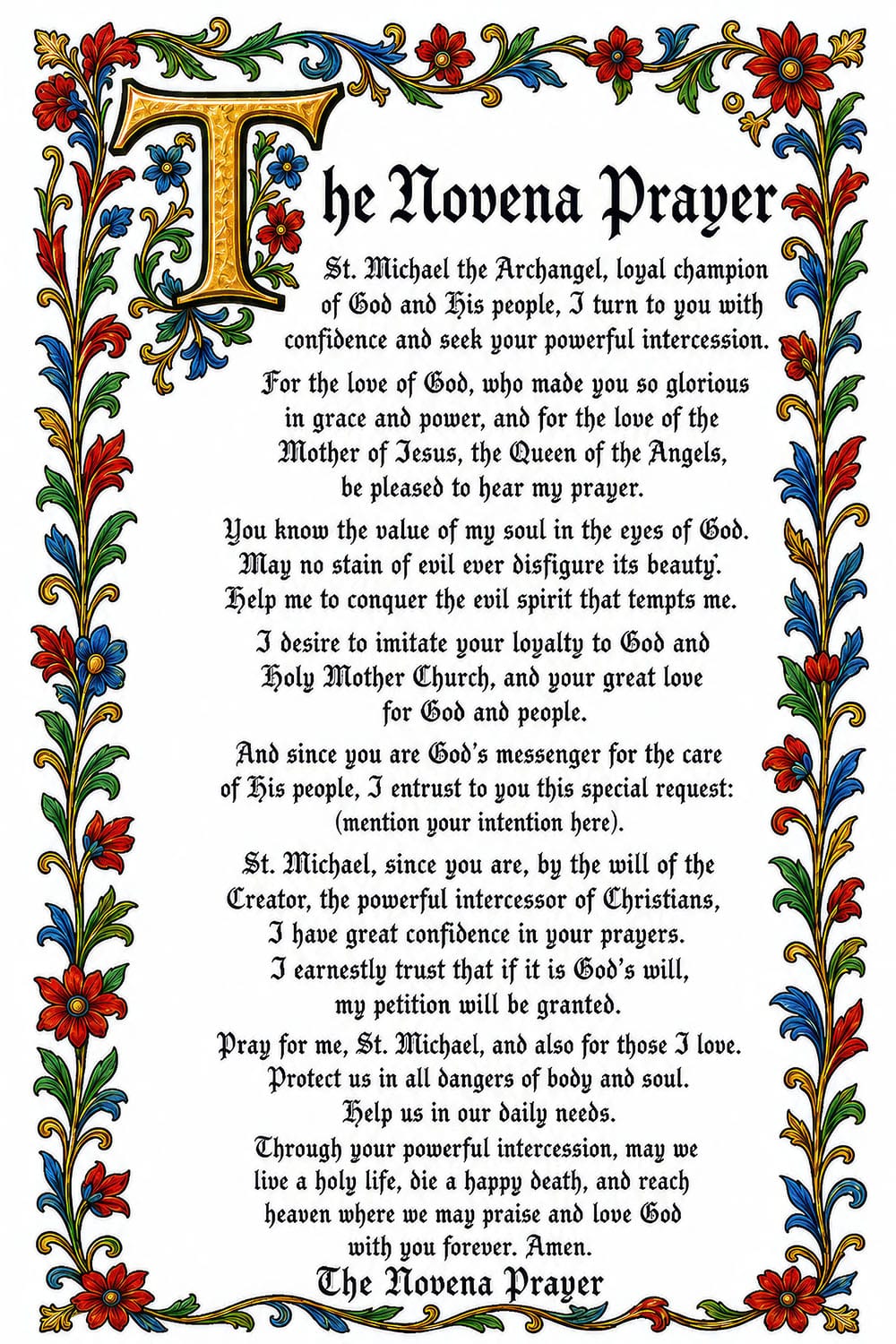 St Michael Novena prayer card — free printable, nine-day prayer