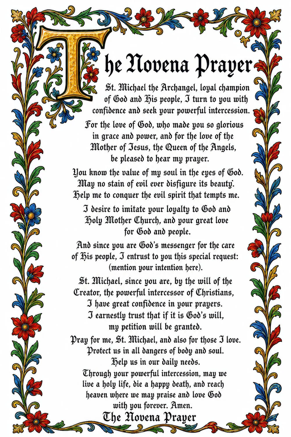 St Michael Novena prayer card — free printable, nine-day prayer