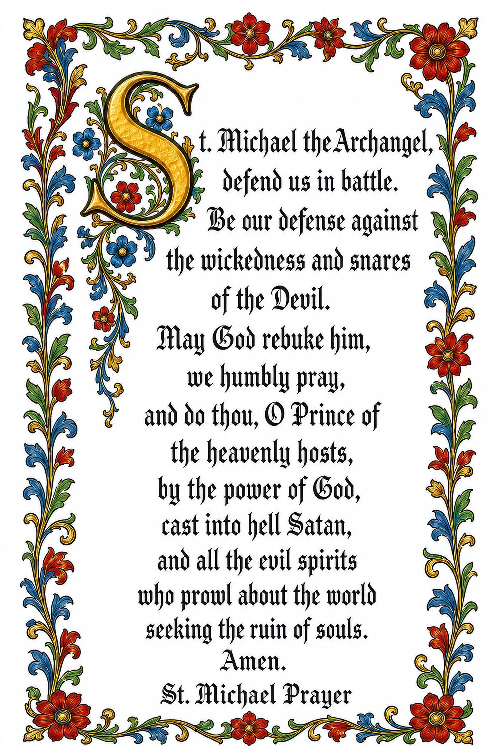 St Michael the Archangel prayer card — free printable, illuminated