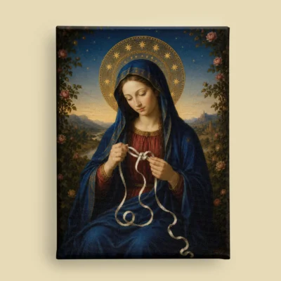 Mary Undoer of Knots Pre-Raphaelite canvas (front view)