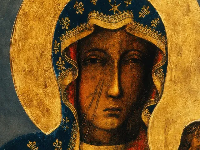 The scarred face of Our Lady of Czestochowa, the Black Madonna of Jasna Gora