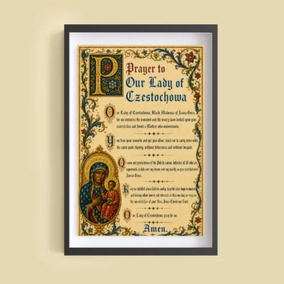 Prayer to Our Lady of Czestochowa medieval illuminated giclée fine art print (framed on a wall)