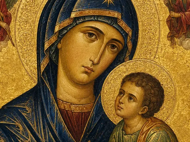 The faces of the Virgin Mary and the Child Jesus in the Our Lady of Perpetual Help icon